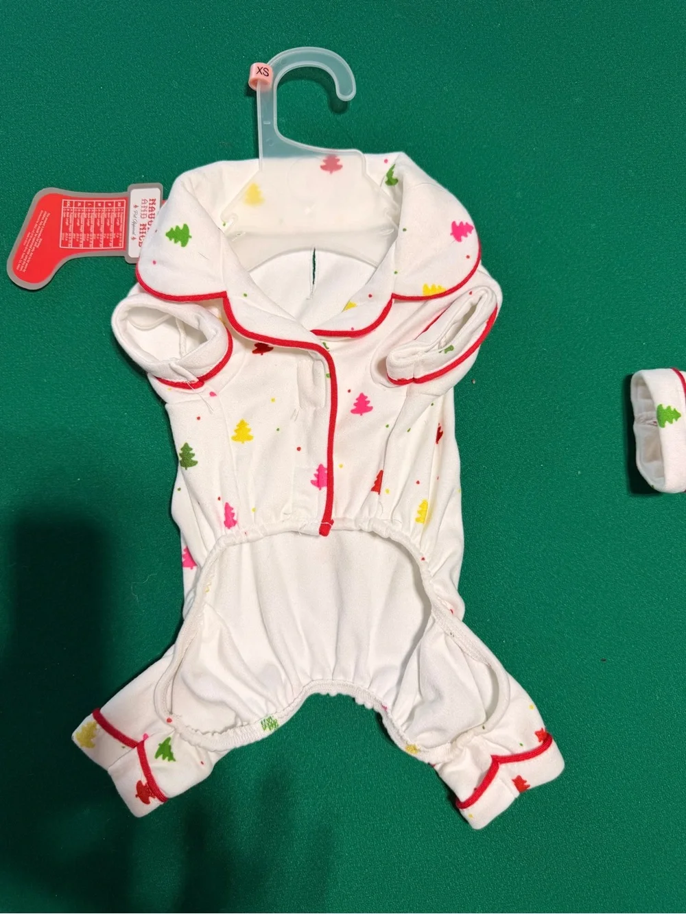 Size XS White Dog Pajamas with Multicolor Trees
